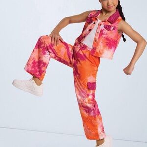 NWOT Weissman Candy Print Orange/Pink Tie-Dye Hip Hop Dance Outfit, Size IC.